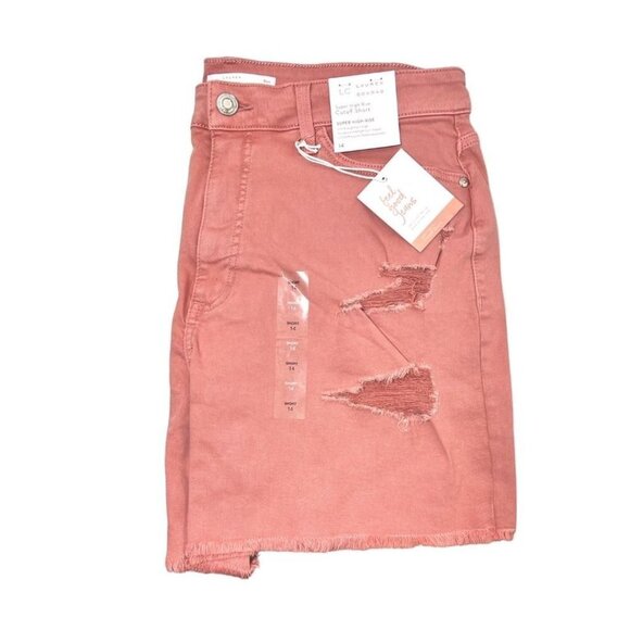 LC Lauren Conrad Womens Pink High Rise Distressed Cut Off Jean Shorts Sz 14 New - Picture 4 of 9